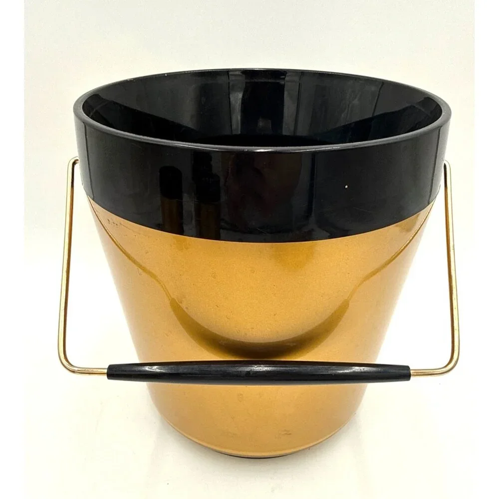 West Bend Thermo Serv Insulated Ice Bucket W/ Lid & 3 Tumblers 70's Barware